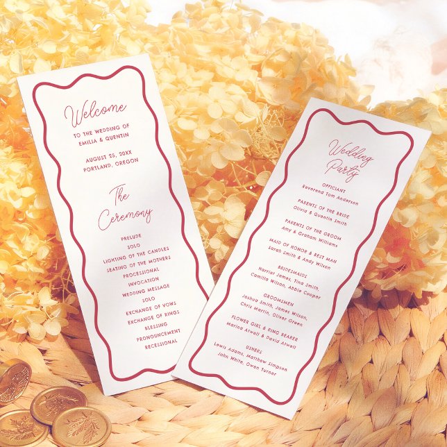 Programa Modern Bold Wavy Frame Retro Red Wedding (Criador carregado)