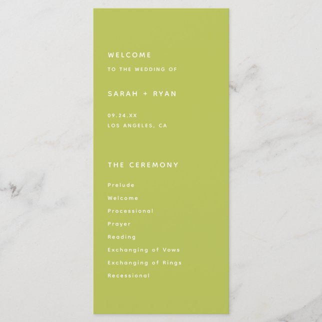 Programa Modern Bright Lime Green Wedding Ceremony (Frente)