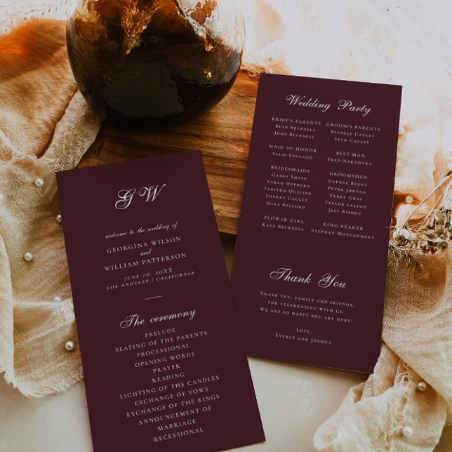 Programa Modern Burgundy Wedding Program (Criador carregado)