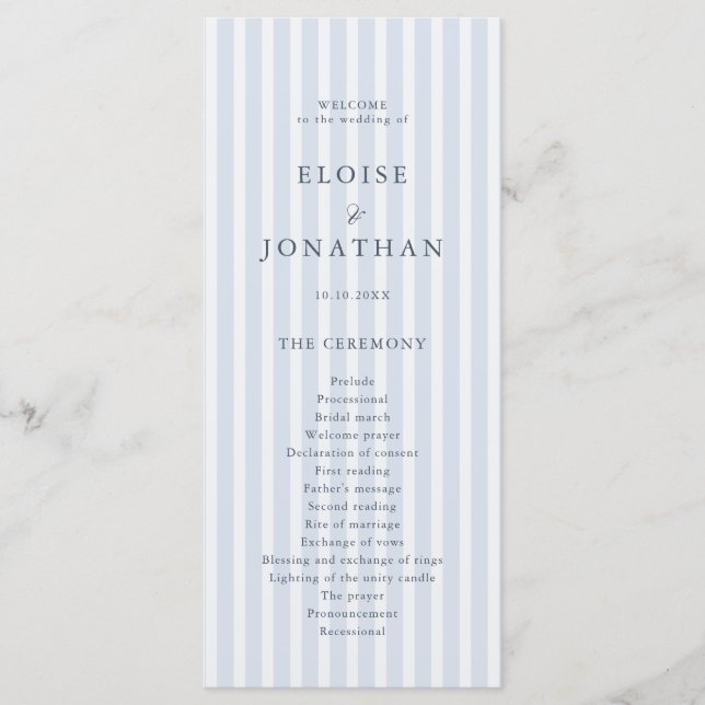 Programa Modern Classic Stripes Dusty Blue Vintage Wedding (Frente)