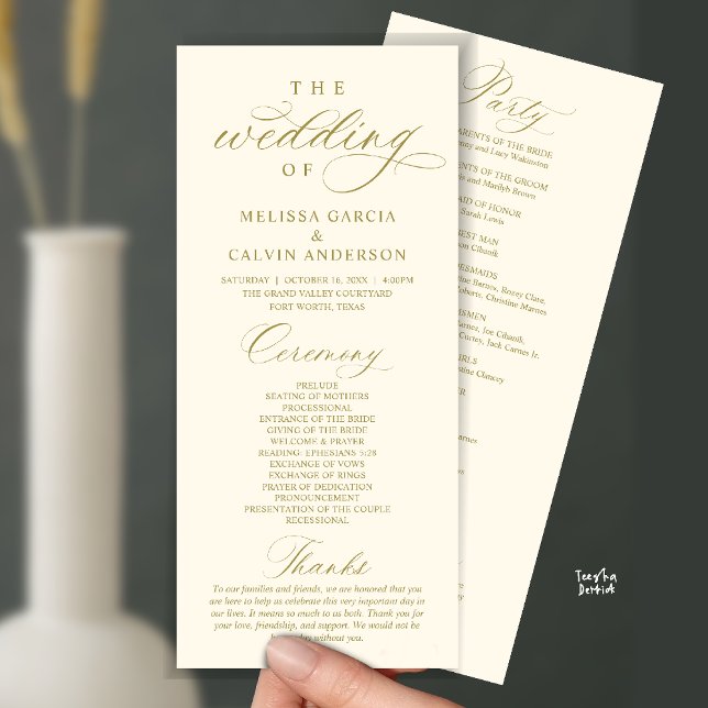 Programa Modern Classy Elegant Wedding Ceremony (Modern Classy Elegant Wedding Ceremony Program card yellow gold)