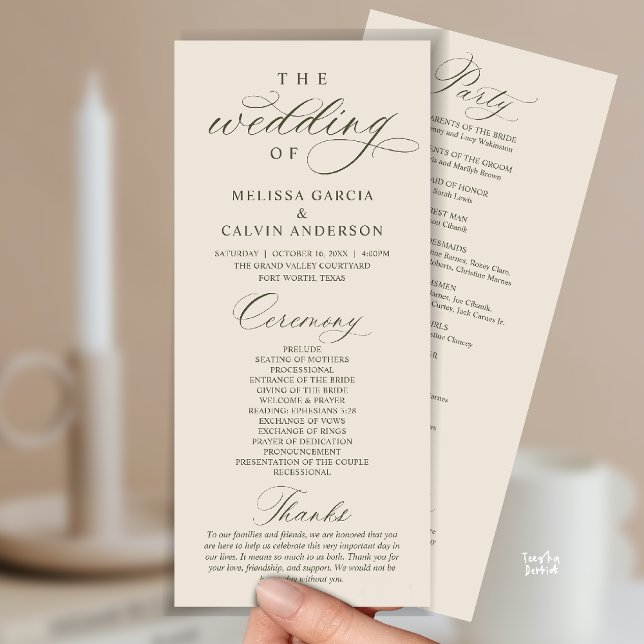 Programa Modern Classy Elegant Wedding Ceremony (Modern Classy Elegant Wedding Ceremony Program card cream grey)
