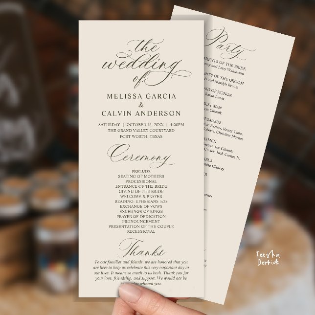 Programa Modern Classy Elegant Wedding Ceremony (Modern Classy Elegant Romantic Wedding Ceremony Program Card in cream grey)