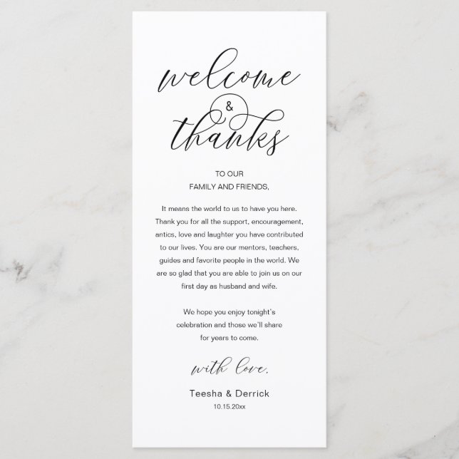 Programa Modern Classy Wedding Reception Thank You Card (Frente)