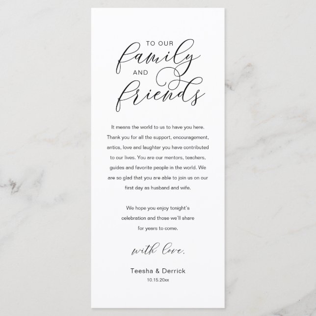 Programa Modern Classy Wedding Reception Thank You Card (Frente)
