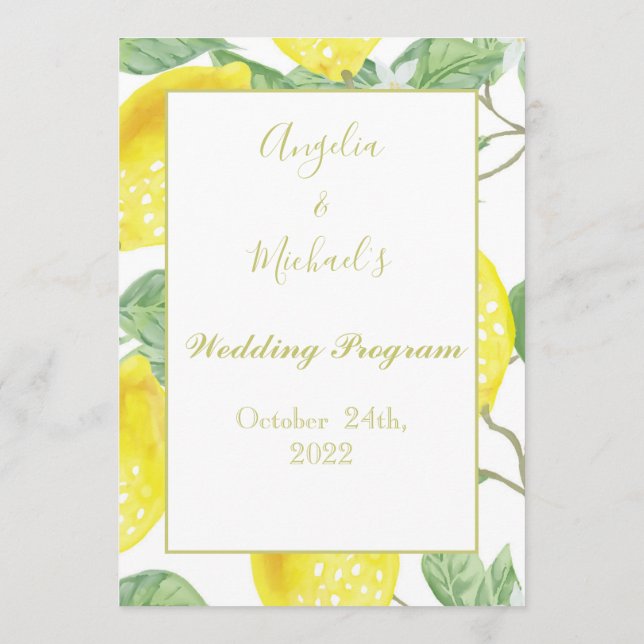 Programa Modern Dourada Lemon Wedding (Verso)