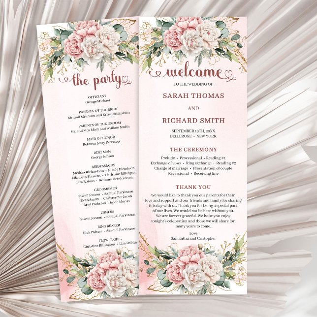 Programa Modern Dusty Pink Flowers Greenery Wedding Program (Modern Dusty Pink Flowers Greenery Wedding Program)