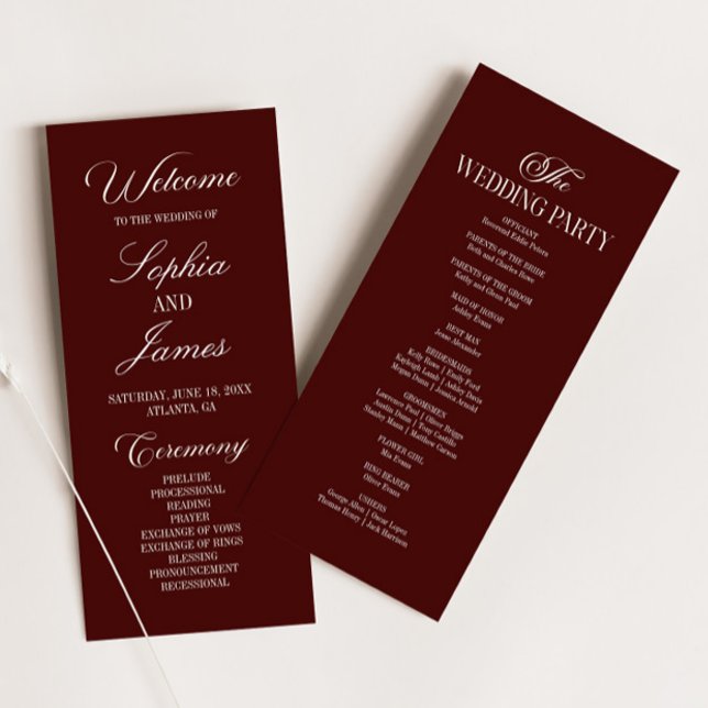 Programa Modern Elegant Dark Burgundy Wedding (Criador carregado)