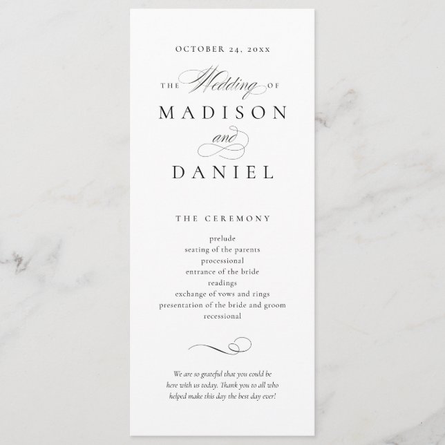 Programa Modern Elegant Script Wedding (Frente)