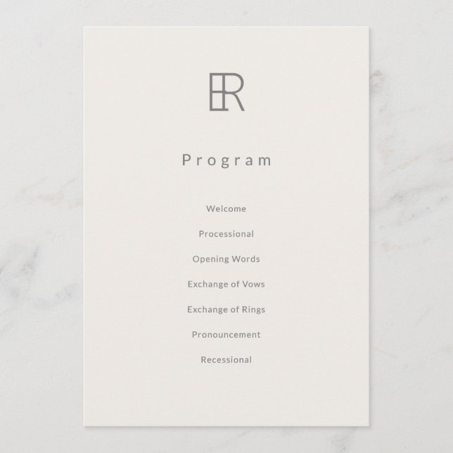 Programa Modern Minimal Monogram Wedding Program (Frente)