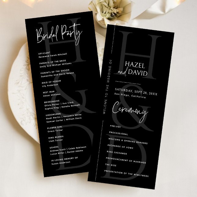 Programa Modern Minimalist Black and White Monogram Wedding (Criador carregado)