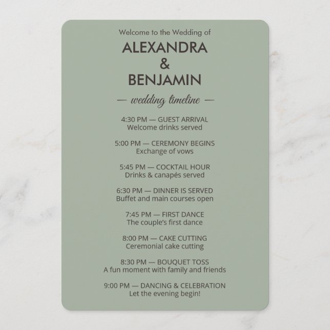 Programa Modern Minimalist Wedding | Sage Green Timeless  (Frente)