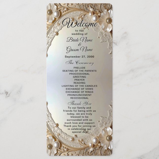 Programa Modern White Flowers Pearls Wedding Program (Frente)