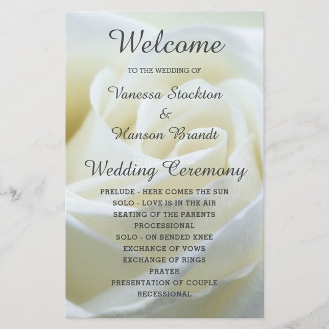 Programa Modern White Rose Wedding (Frente)