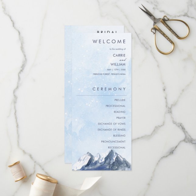 Programa Modern Winter Mountain Pattern Wedding (Frente/Verso In Situ)