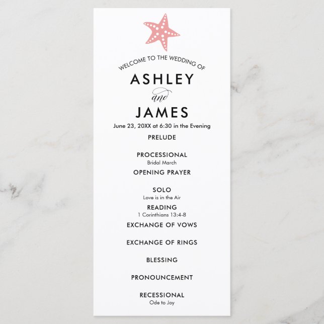 Programa Moderno de Casamento de Starfish Rosa par (Frente)