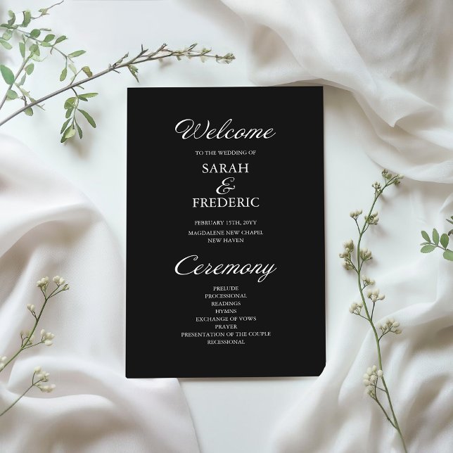 Programa Moderno de Casamento Negro Minimalista (Criador carregado)