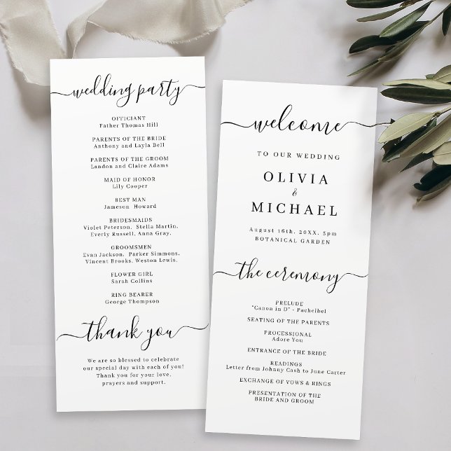 Programa moderno de casamento simples e elegante (Modern simple elegant script wedding program)
