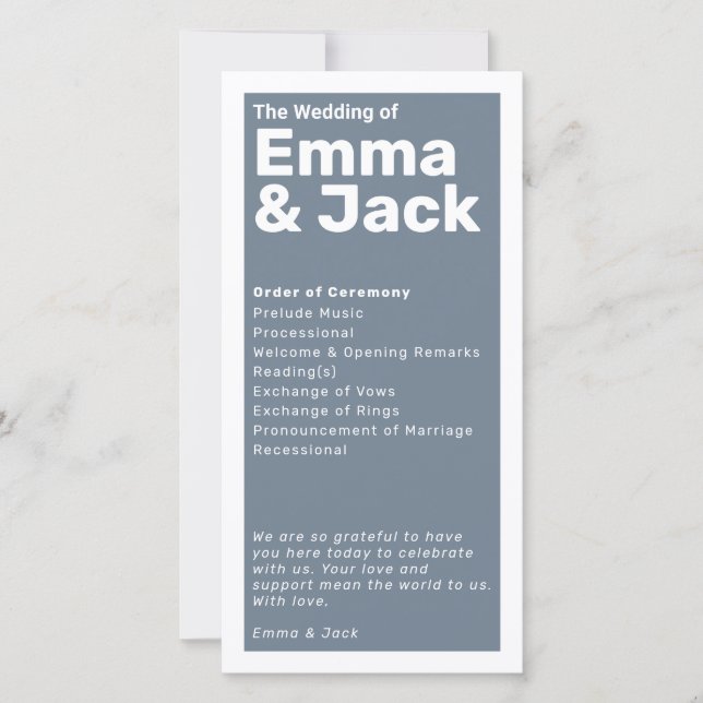 Programa Moderno de Cerimônia de Casamento Minimal (Frente)