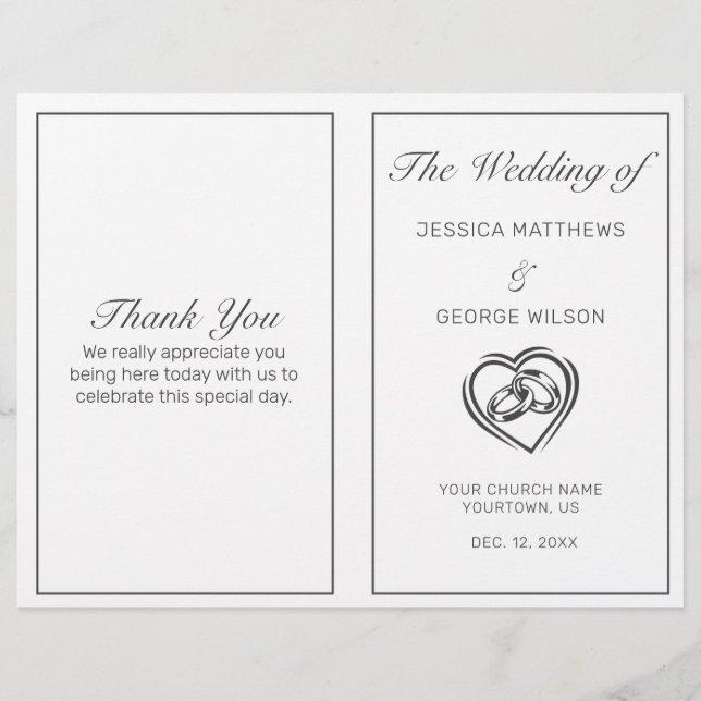 Programa Moderno Minimalista de Casamento Negro Br (Frente)