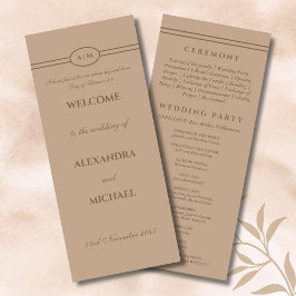 Programa Monogram Cream Taupe Christian Wedding Program