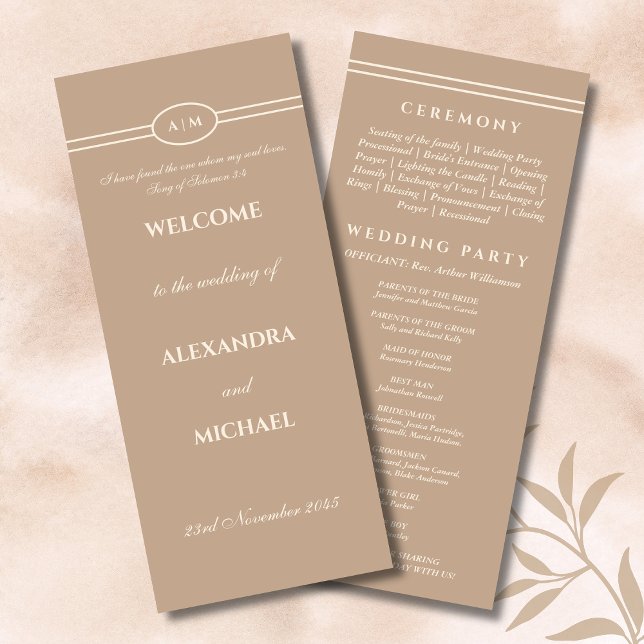 Programa Monogram Cream Taupe Christian Wedding Program (Criador carregado)