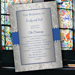 Programa Monogram Royal Blue Silver Wedding Programs