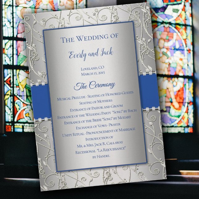 Programa Monogram Royal Blue Silver Wedding Programs (Criador carregado)