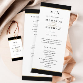 Programa Monograma negro e Dourado casamento elegante