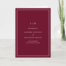 Programa Monograma Simples Burgundy Elegante Casamento