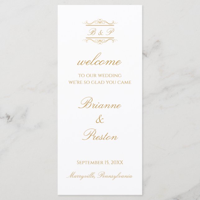Programa Monograma Simples Elegante Bodas de Ouro Script (Frente)