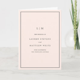 Programa Monograma Simples Elegante Rosa Bege para Casament