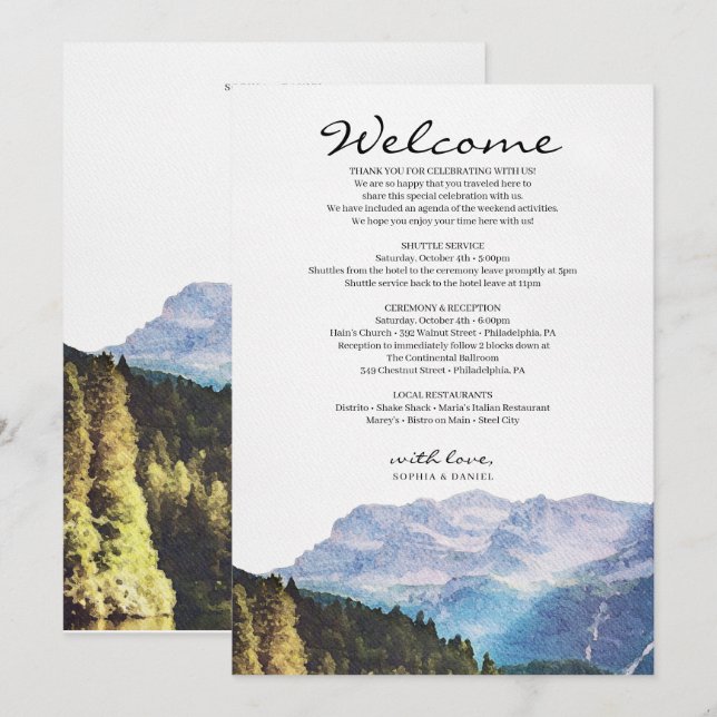Programa Montanhas Aquarela Casamento Boas-vindas Itinerári (Frente/Verso)