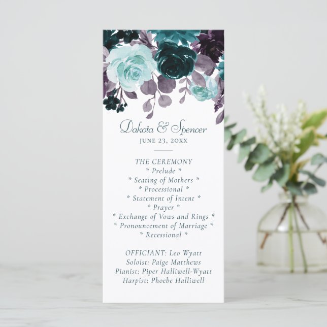 Programa Moody Boho | Casamento Floral Teal Turquoise Dark (Em pé/Frente)