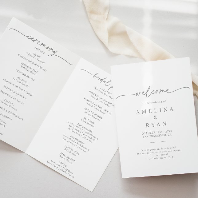 Programa Muted Gray Simple Minimalist Folded Wedding (Criador carregado)