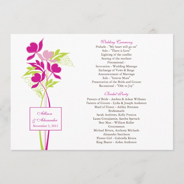 Programa na moda de Casamento de Buquês Rosa e Ver (Frente)