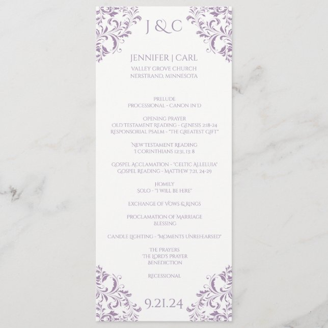 Programa Nadine Wedding Program - Tea-length-Lavanda (Frente)