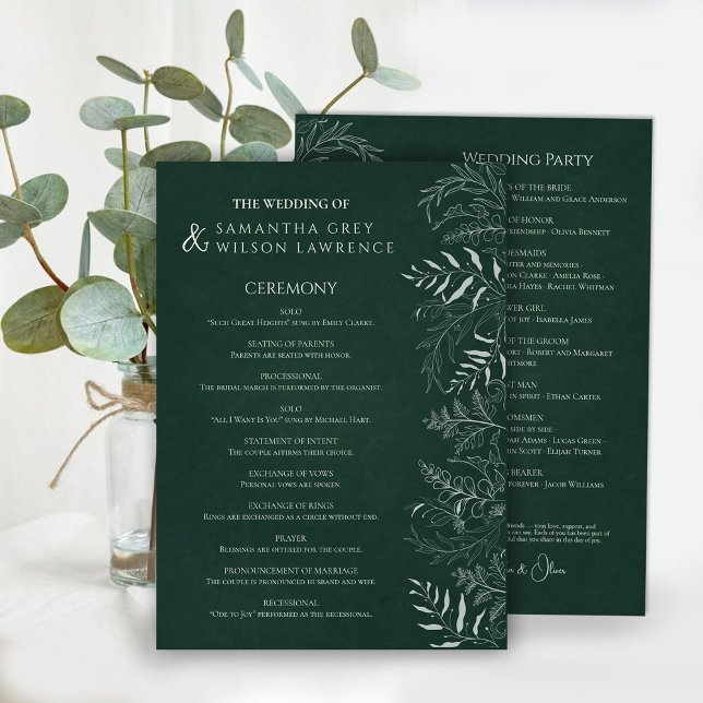 Programa Nature Inspired  Greenery Wedding Program Card (Criador carregado)