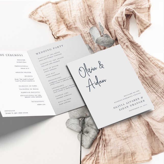 Programa Navy | Modern Handwritten Script Wedding (Criador carregado)