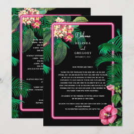 Programa Neon Pink Tropical Retro Casamento Itinerário