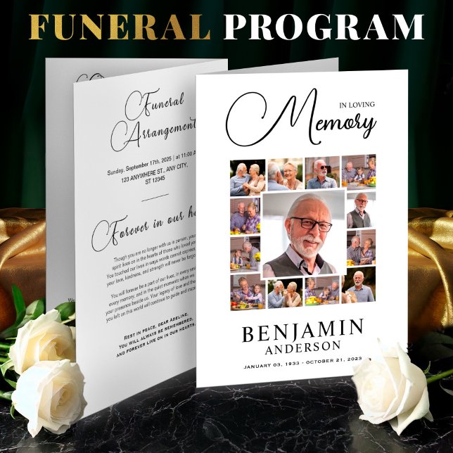 Programa No Funeral De Colagem De Fotos Obituária Da Memóri (Elegant Funeral Program Template Foldable – Celebration of Life,Obituary,Photo Collage, )