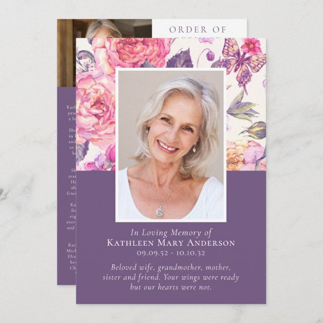 Programa No Loving Memory Floral Photo Memorial Service (Frente/Verso)