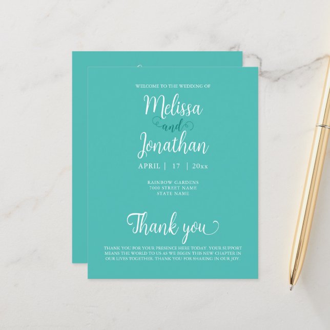 Programa Noiva Groom Teal White Elegant Wedding (Frente/Verso In Situ)