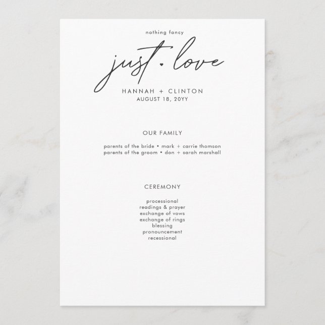 Programa Nothing Fancy Just Love Minimalist Wedding (Frente)
