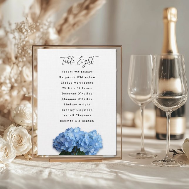 Programa Número da Mesa de Casamento com Hortênsias Azuis p (Criador carregado)