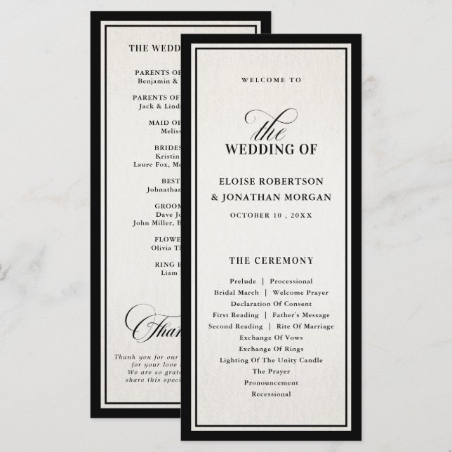 Programa Old Money Modern Formal Black Luxury Chic Wedding (Frente/Verso)
