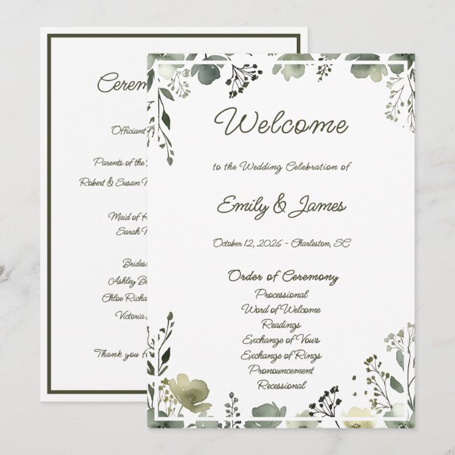Programa Olive Floral Wedding (Frente/Verso)