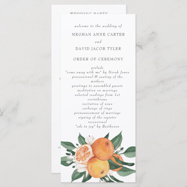 Programa Orange Blossoms Citrus Botanical Wedding  (Frente/Verso)