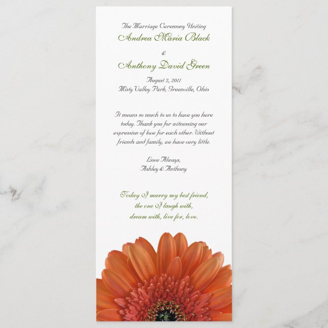 Programa Orange Gerbera Daisy Wedding (Frente)