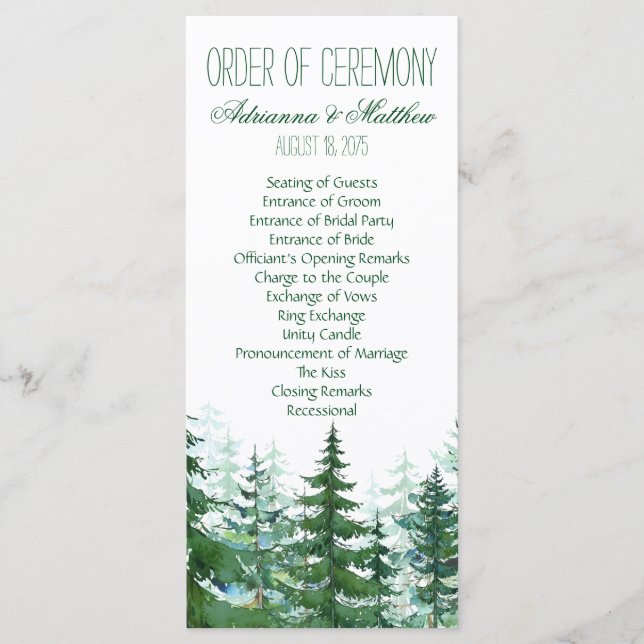 Programa Ordem de Cerimônia de Casamento com Árvore de Abet (Frente)